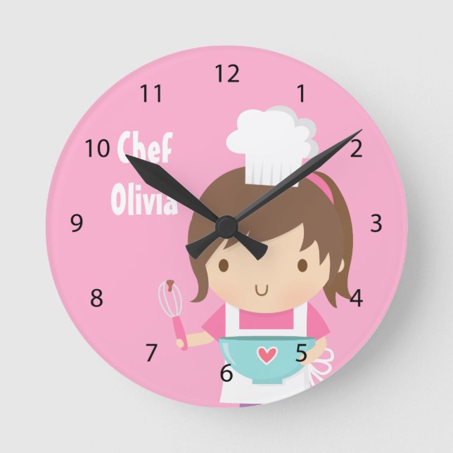 Horloge Ronde Cute Little Chef Baker Girls Décor Chambre (Recto)