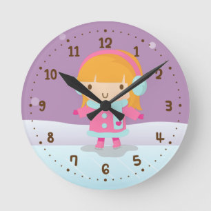 Horloge Ronde Cute Little Ice Skater Winter Girls