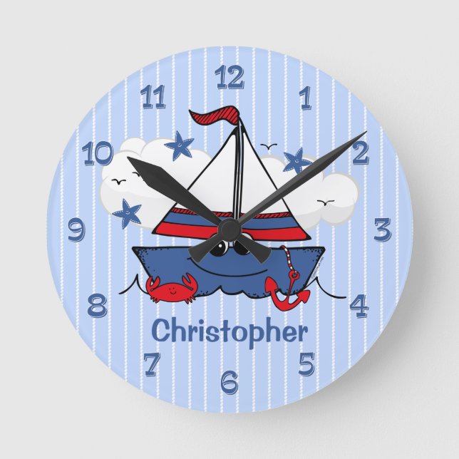Horloge Ronde Cute Little Sailboat (Recto)