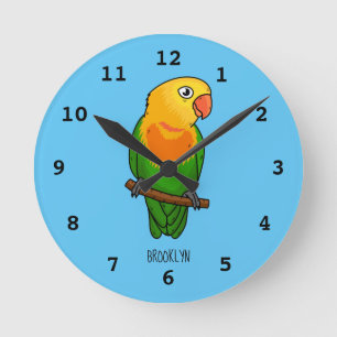 Horloge Ronde Cute lovebird cartoon parrot