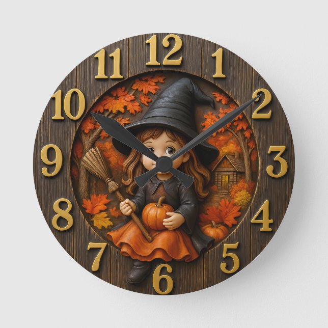 Horloge Ronde Cute Magician Lantern Magic in Autumn (Recto)