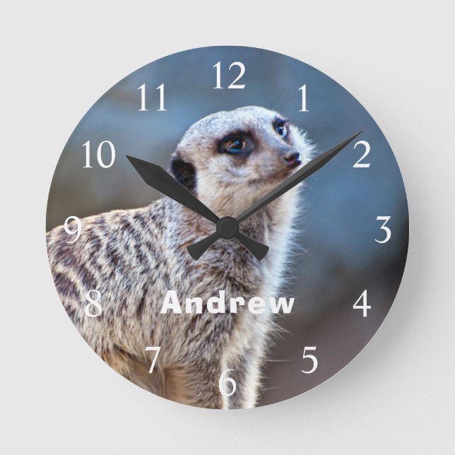 Horloge Ronde Cute Meerkat Posing Personalized Name (Recto)
