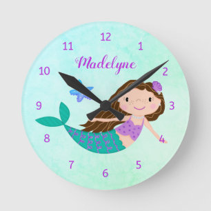 Horloge Ronde Cute Mermaid Purple Glitter