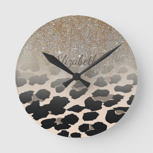 Horloge Ronde Cute  Modern Flowers On Leopard Print-Personalized (Recto)