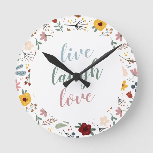 Horloge Ronde Cute Moderne Floral Live Rire Amour (Recto)