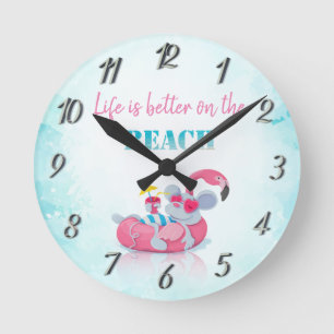 Horloge Ronde Cute Mouse Plage élégante