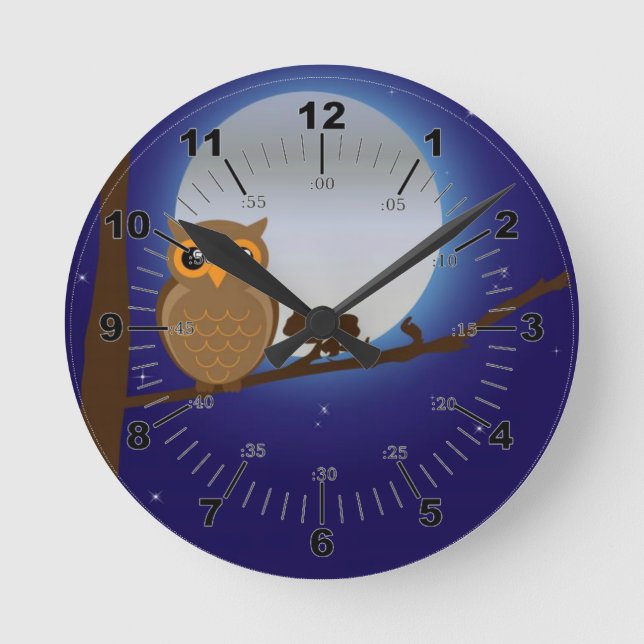 Horloge Ronde Cute Owl By the Moonlight (Recto)