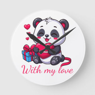 Horloge Ronde Cute Panda Hugging Heart