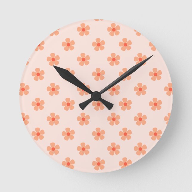 Horloge Ronde Cute Peach Flower Pattern Minimal Floral Aesthetic (Recto)