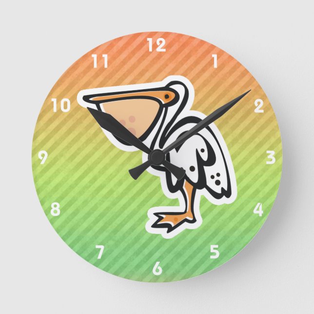 Horloge Ronde Cute Pelican ; Coloré (Recto)