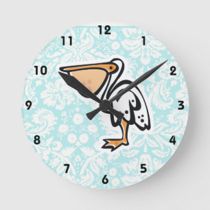 Horloge Ronde Cute Pelican ; Turquoise