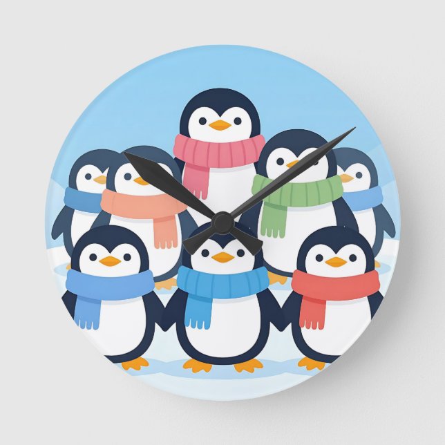 Horloge Ronde Cute Penguins Winter Scarves Group Hug (Recto)