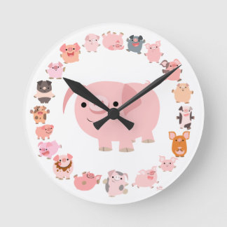Horloge Ronde Cute Pigs Mandala Clock