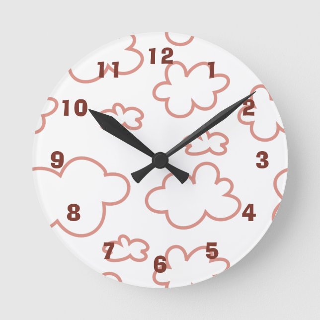 Horloge Ronde Cute Pink and White Clouds Acrylic Wall Clock (Recto)