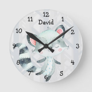 Horloge Ronde Cute Raccoon Forest Woodland