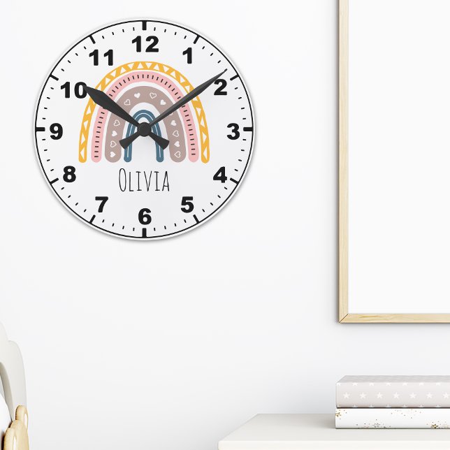 Horloge Ronde Cute Rainbow Boho Watercolor Multicolor (Créateur téléchargé)