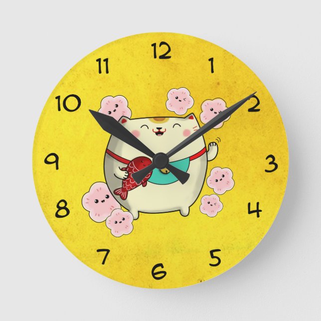 Horloge Ronde Cute Round Maneki Neko Cat (Recto)