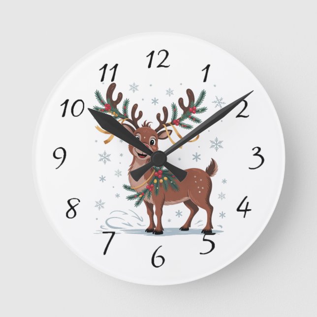 Horloge Ronde Cute Rudolph with Gold Accents (Recto)