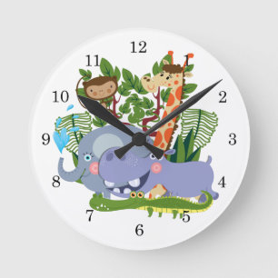 Horloge Ronde Cute Safari Animals