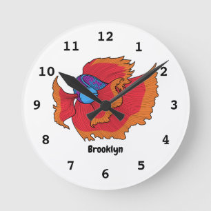 Horloge Ronde Cute Siamese fighting fish betta cartoon
