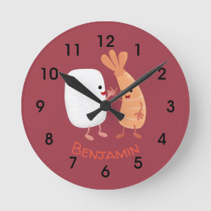 Horloge Ronde Cute sushi riz crevettes amis dessin animé