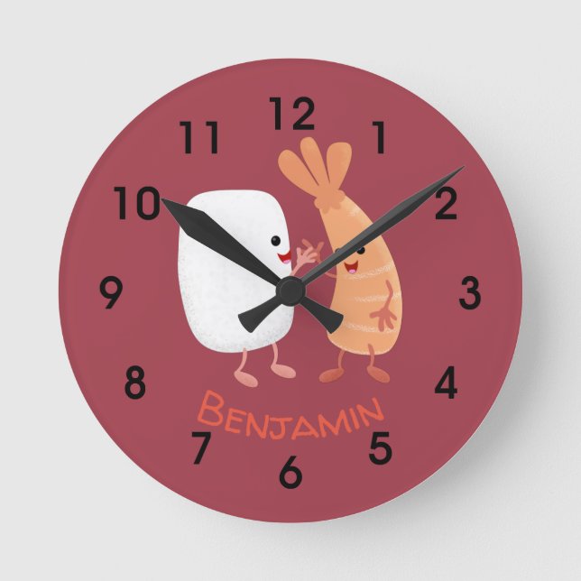 Horloge Ronde Cute sushi riz crevettes amis dessin animé (Recto)