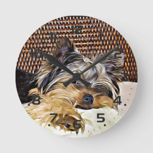 Horloge Ronde Cute Teacup Yorkie Yorkshire Terrier Art numériqu