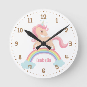Horloge Ronde Cute Unicorn Rainbow Girls Décoration Mur Clock
