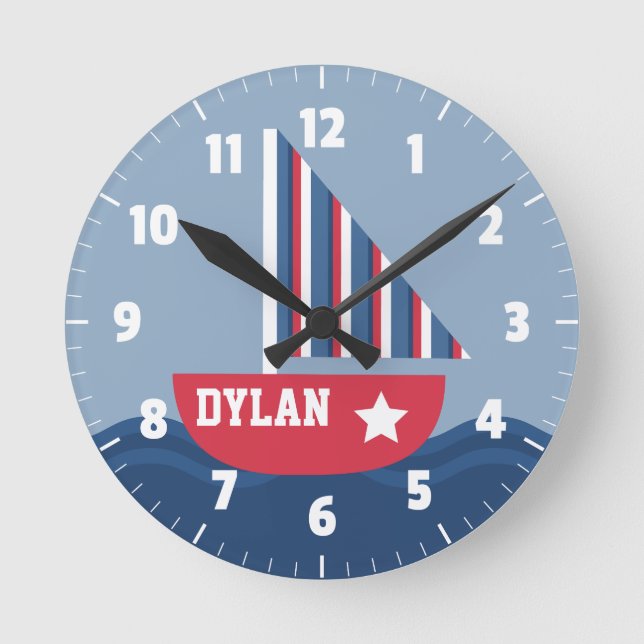 Horloge Ronde Cute Voilier Nautique Pour Salle Enfants (Recto)