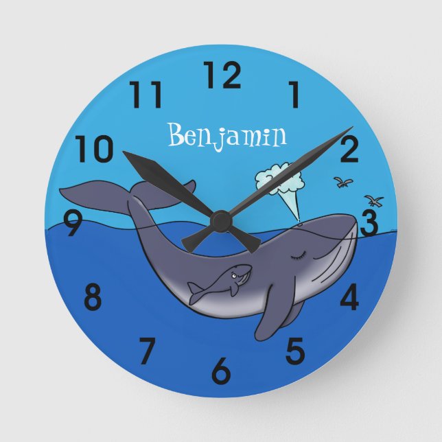 Horloge Ronde Cute whale and calf whimsical cartoon (Recto)
