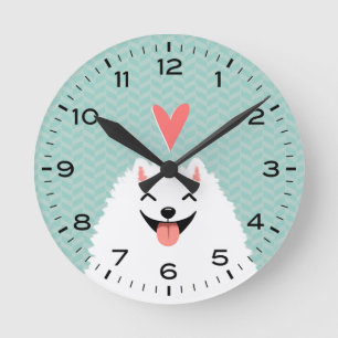 Horloge Ronde Cute White Pomeranian Dog
