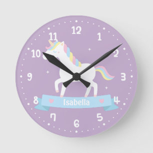 Horloge Ronde Cute White Unicorn