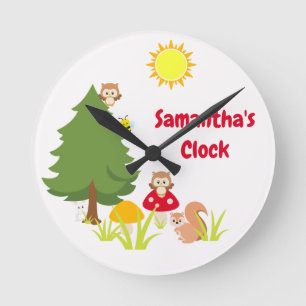 Horloge Ronde Cute Woodland Animals Écureuil & hibou Baby Nurser