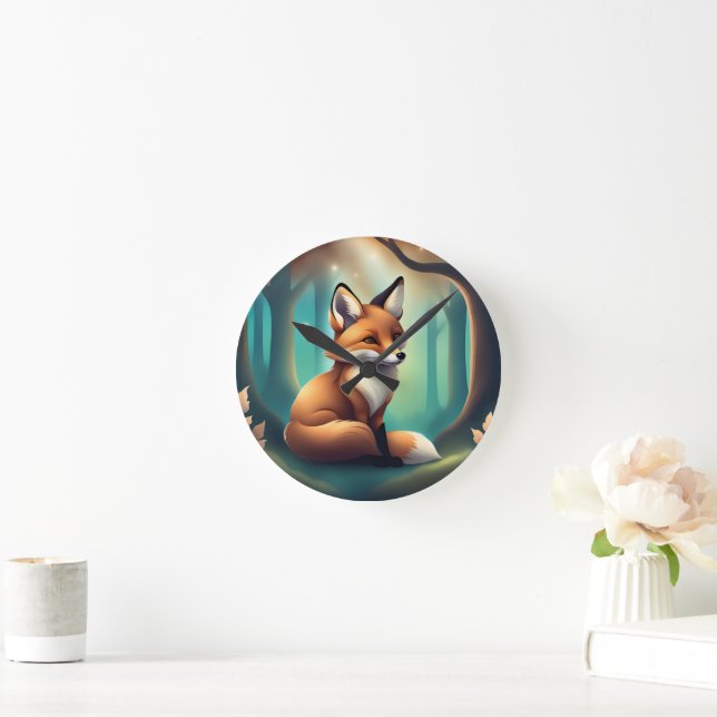 Horloge Ronde Cute Woodland Fox Nursery Room (Maison)