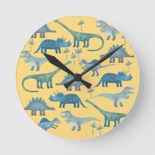 Horloge Ronde Cute Yellow et Blue Dinosaures