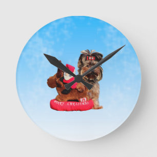 Horloge Ronde Cute Yorkshire Terrier Joyeux Noël