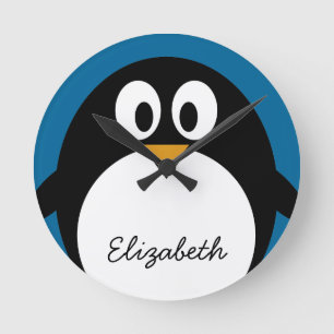 Horloge Ronde cutoon penguin blue background