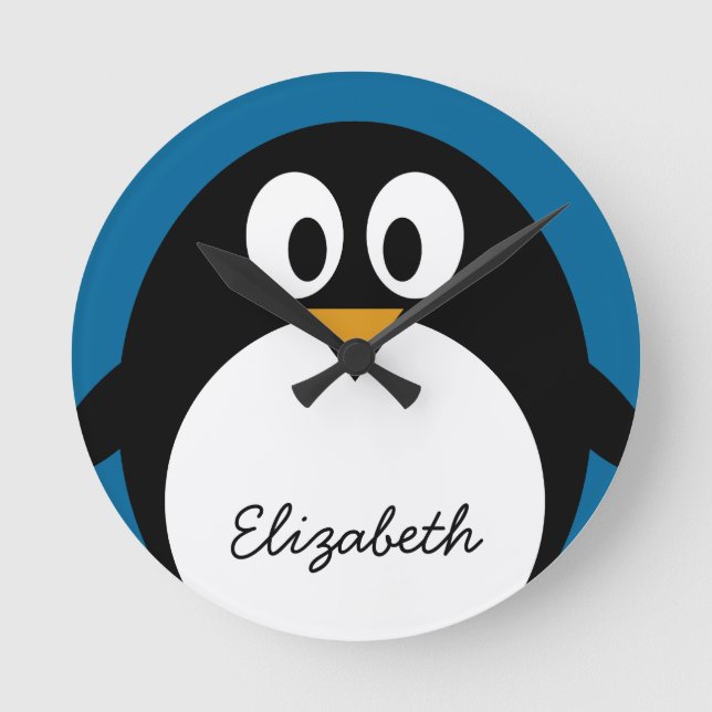 Horloge Ronde cutoon penguin blue background (Recto)