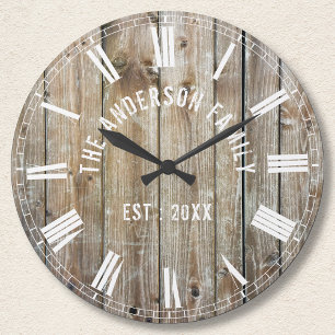 Horloge Ronde Cuves Rustiques Personnalisées Bois Nom de famille