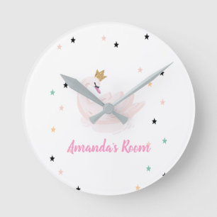 Horloge Ronde Cygne chic, Étoiles, Princesse