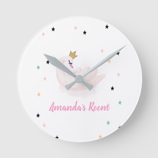 Horloge Ronde Cygne chic, Étoiles, Princesse   (Recto)