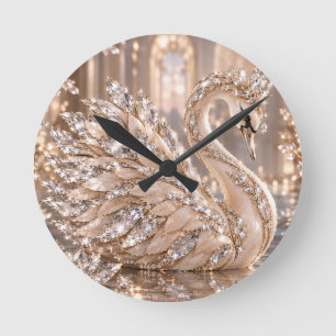 Horloge Ronde Cygne de cristal de luxe