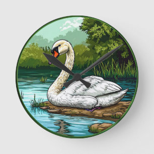 Horloge Ronde Cygne tuberculé muet coloré