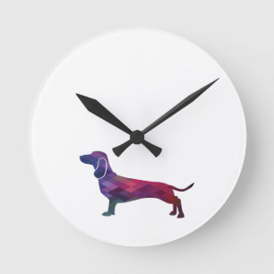 Horloge Ronde Dachshund Chien race Geo Silhouette Purple