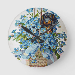 Horloge Ronde Dachshund et Forget-Me-Nots