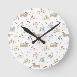 Horloge Ronde Dachshund Lover Weiner Chien Saucisse Chien Fleur
