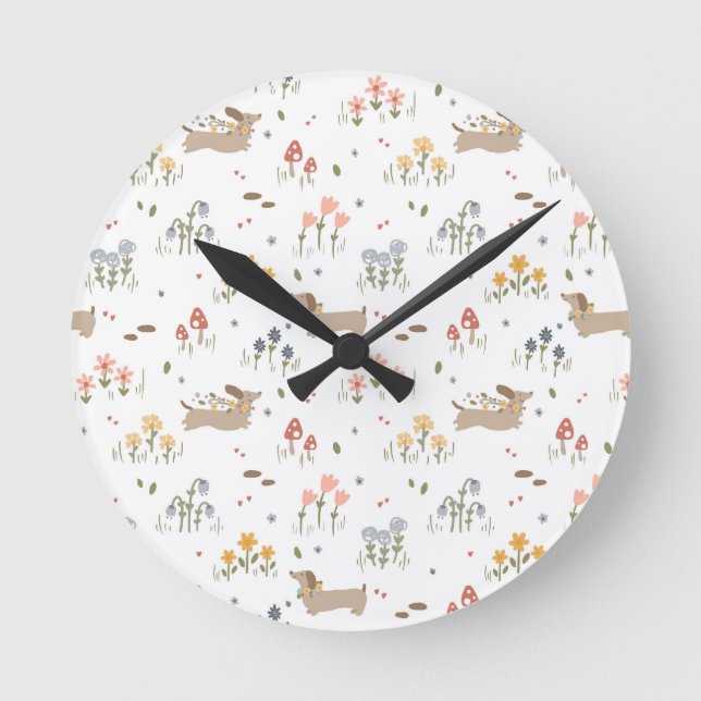 Horloge Ronde Dachshund Lover Weiner Chien Saucisse Chien Fleur  (Recto)