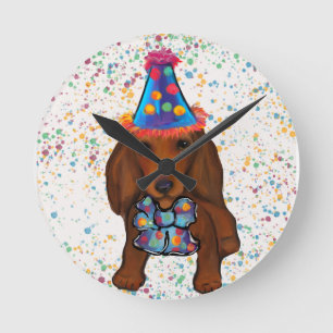 Horloge Ronde Dachshund roux à poil long     