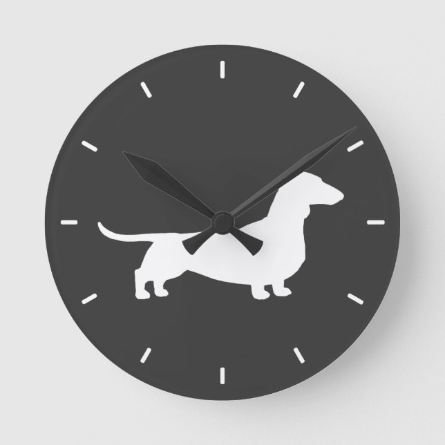 Horloge Ronde Dachshund Silhouette - Petit chien épluché (Recto)
