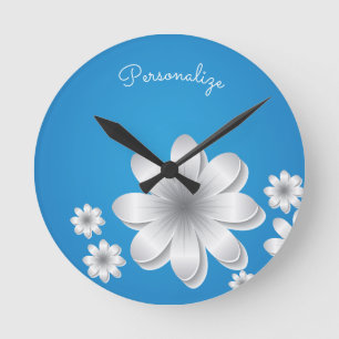 Horloge Ronde Dainty & Fleurs Blanches Chic